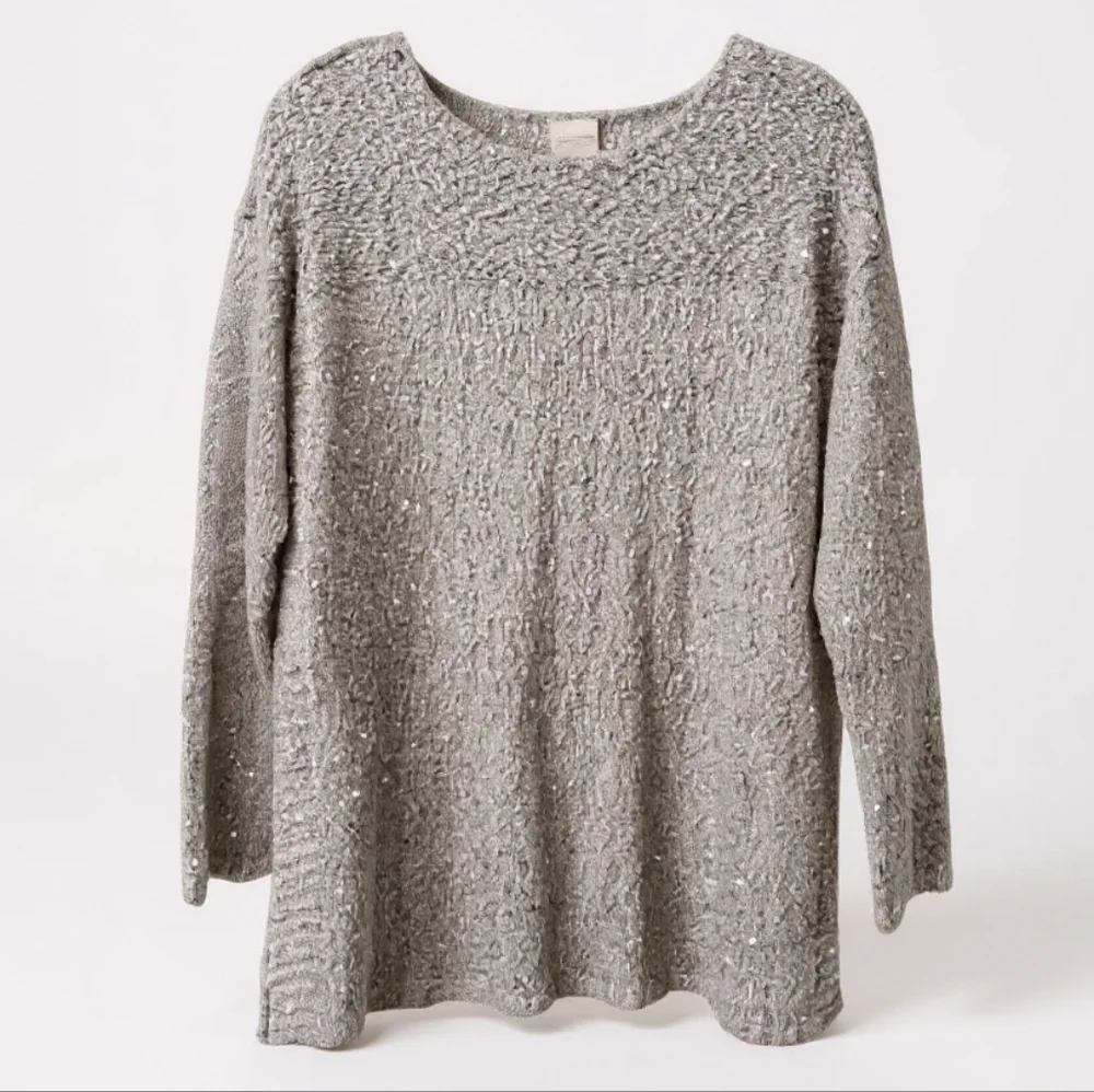 Chico's Tunic length Drop shoulder Gray Sweater with Sequins Size L - Picture 4 of 10